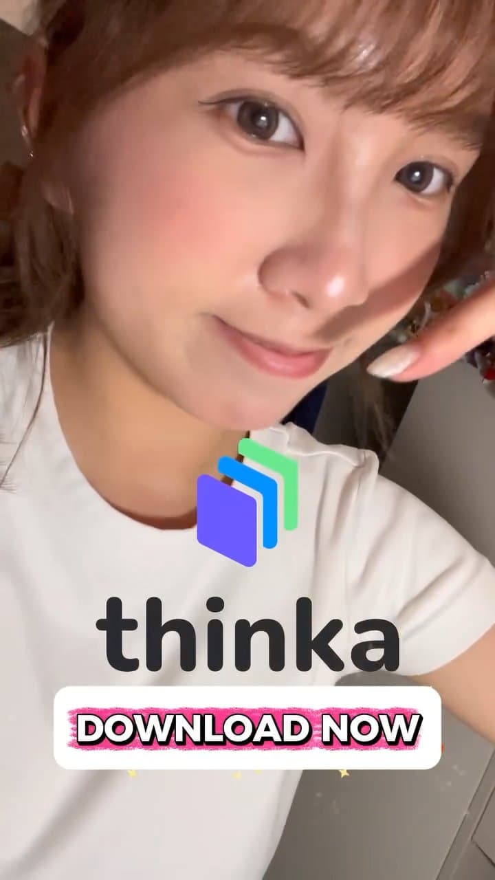A creator in a thinka t-shirt talking to camera, with the thinka logo and a Download now caption over the shot