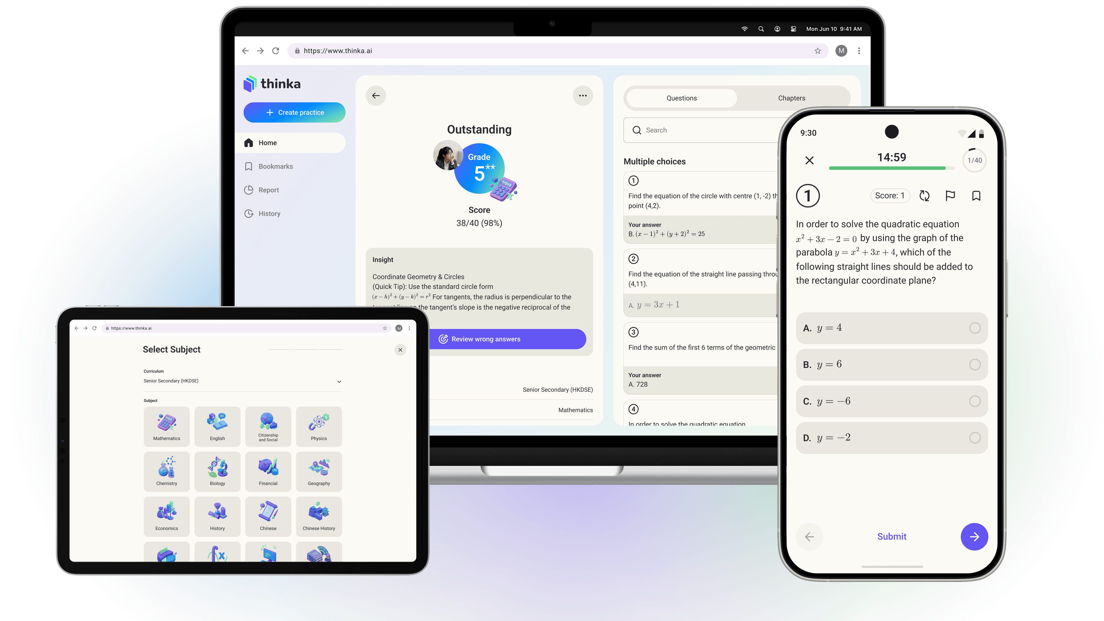 Thinka platform running on desktop, tablet, and mobile