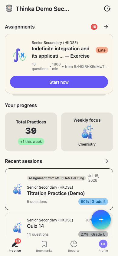 thinka school app installed on a student's phone